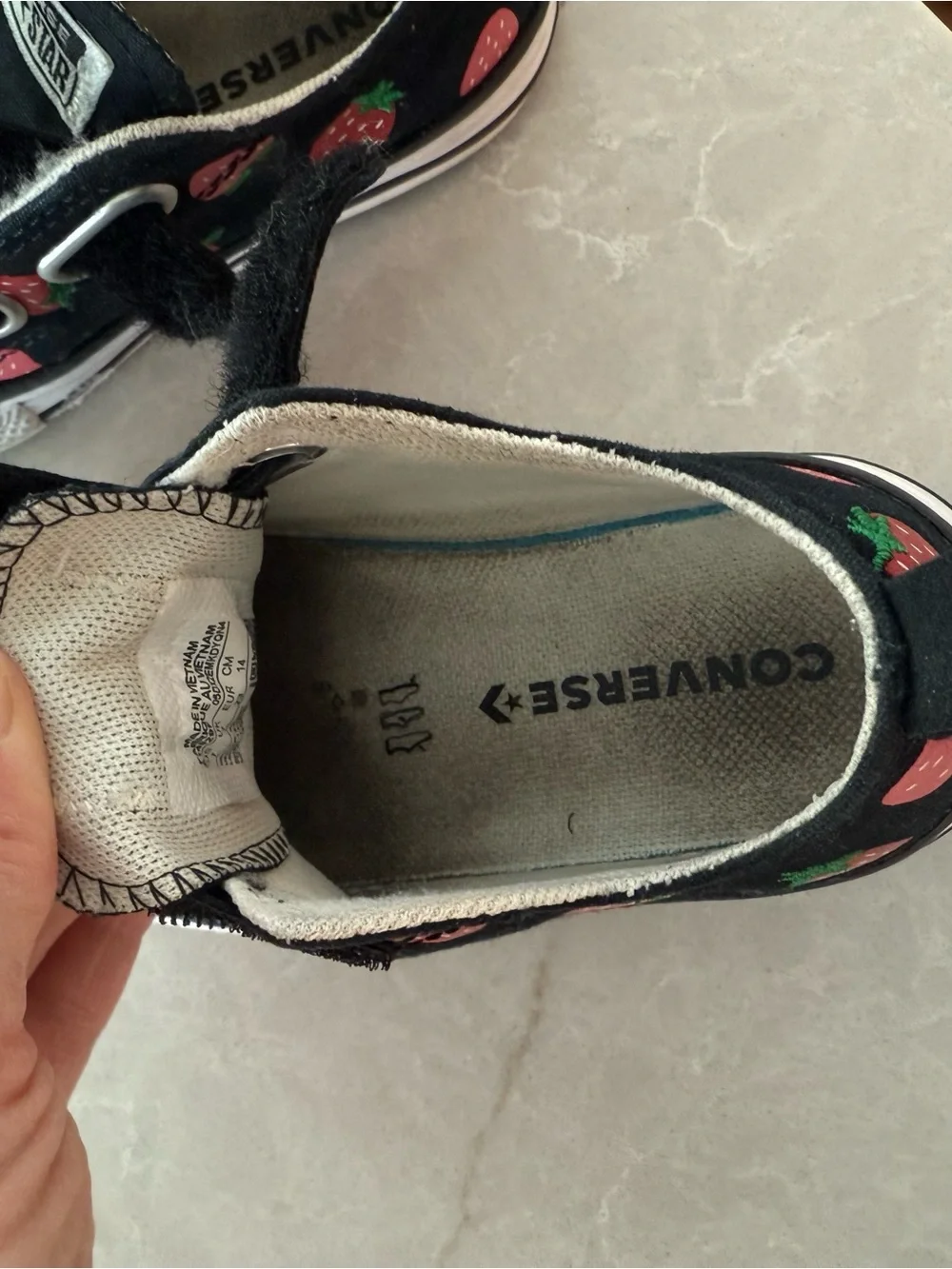 Converse Kids Black Sneakers with Pink Strawberry Accents